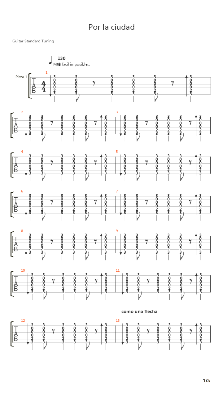 Por La Ciudad吉他谱