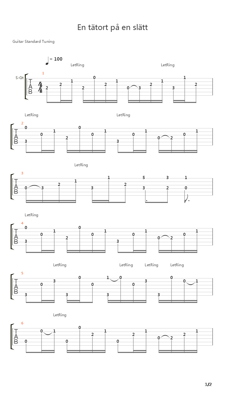 En Tatort Pa En Slatt吉他谱