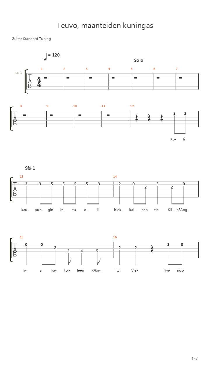 Teuvo Maanteiden Kuningas吉他谱