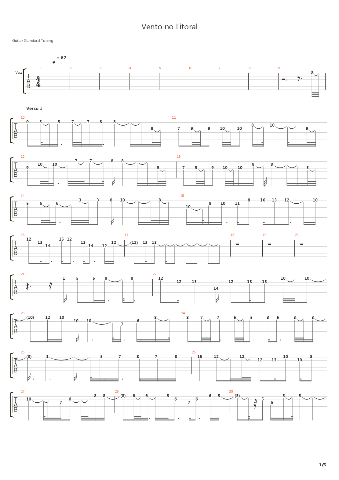 Vento No Litoral吉他谱