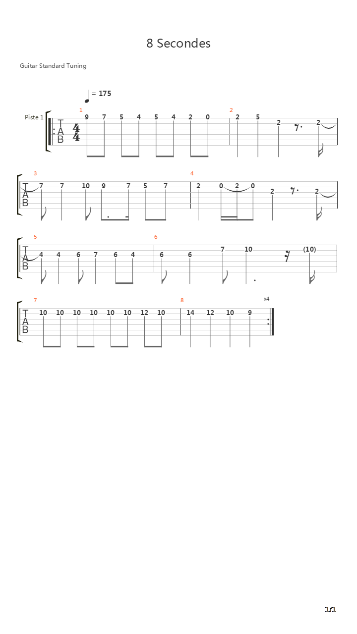 8 Secondes吉他谱