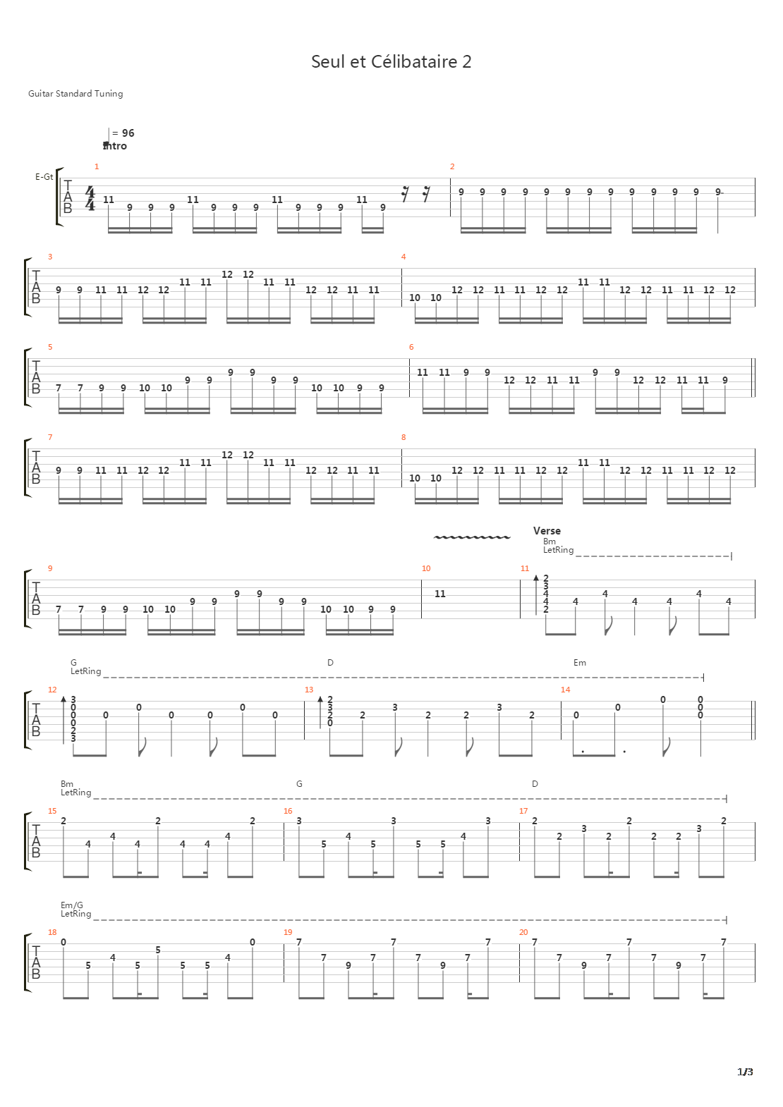 Seul Et Celibataire 2吉他谱