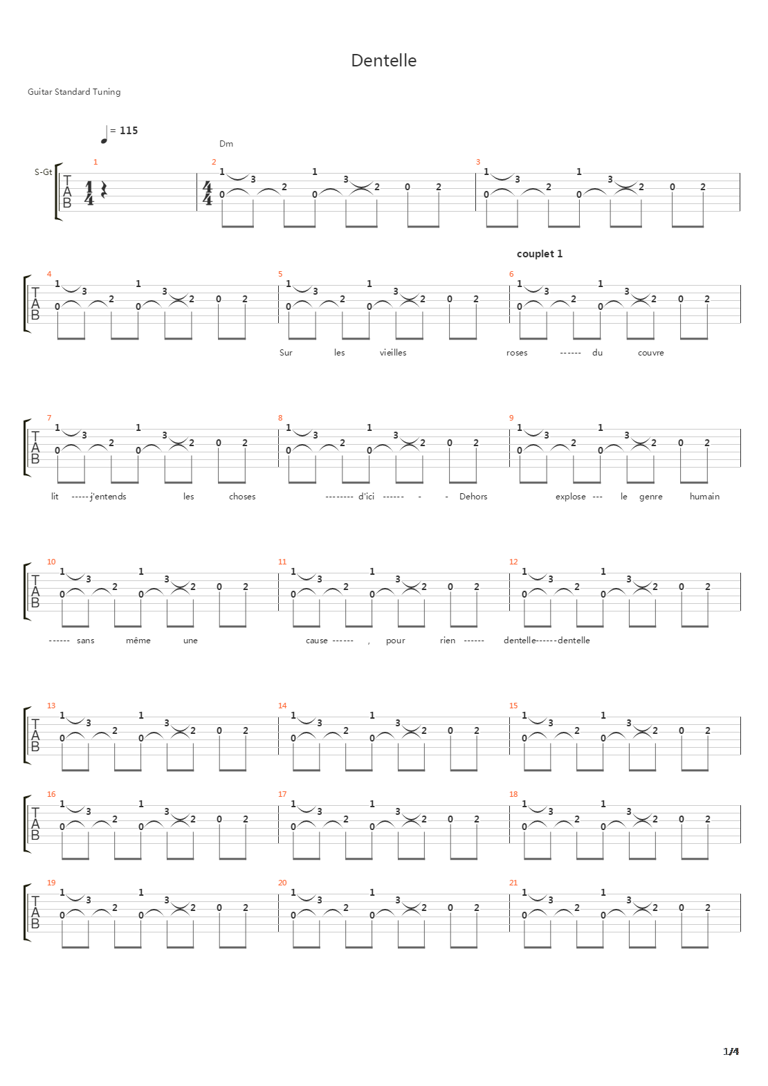 Dentelle吉他谱