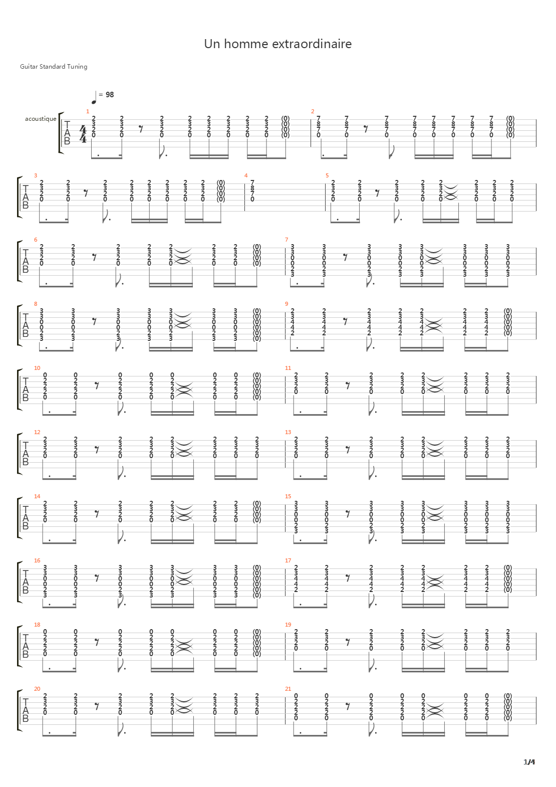 Un Homme Extraordinaire吉他谱
