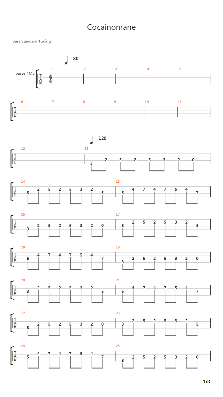 Cocainomane吉他谱