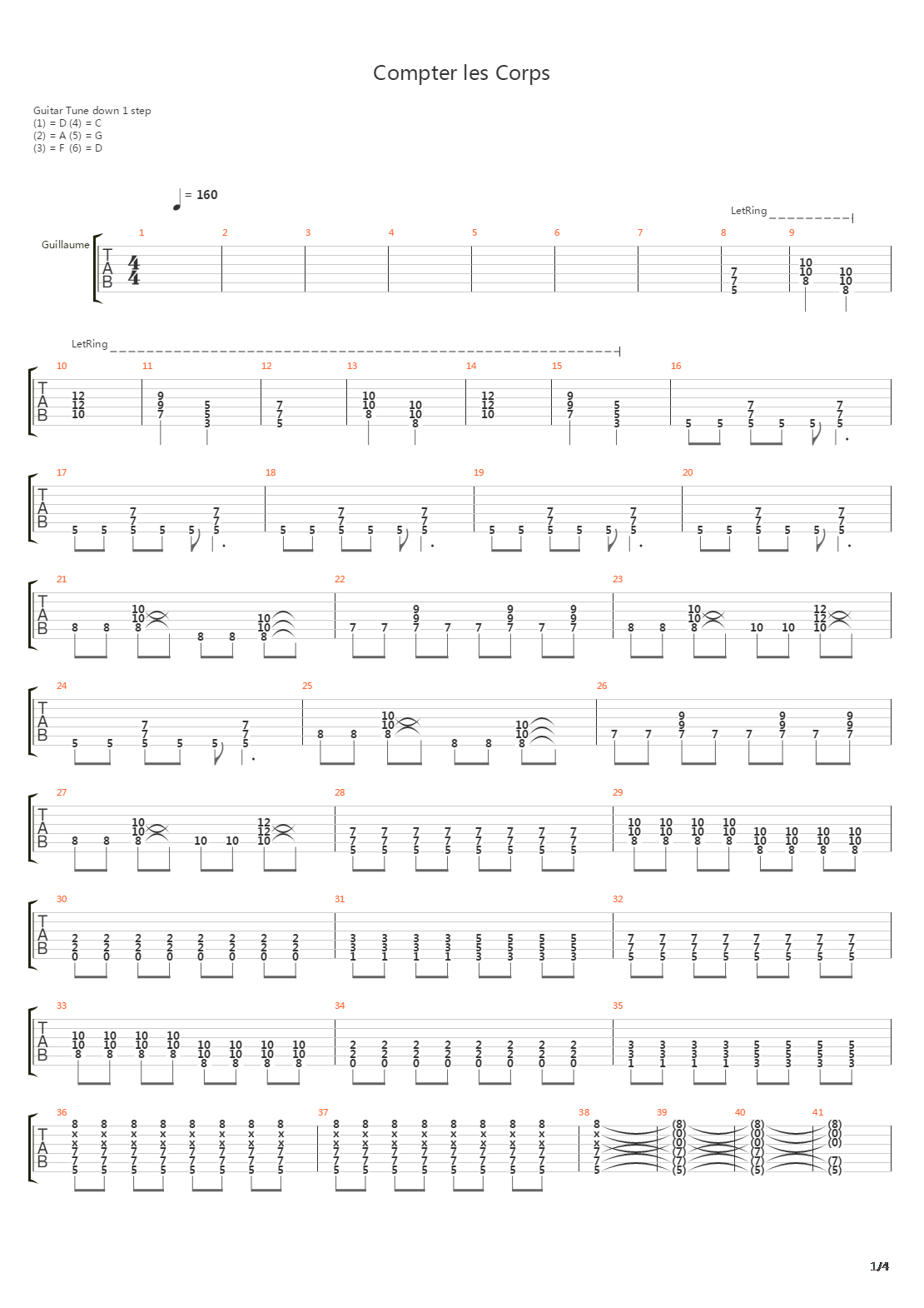 Compter Les Corps吉他谱