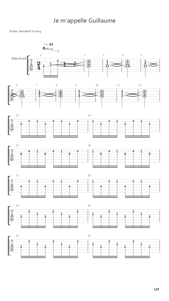 Je Mappelle Guillaume吉他谱