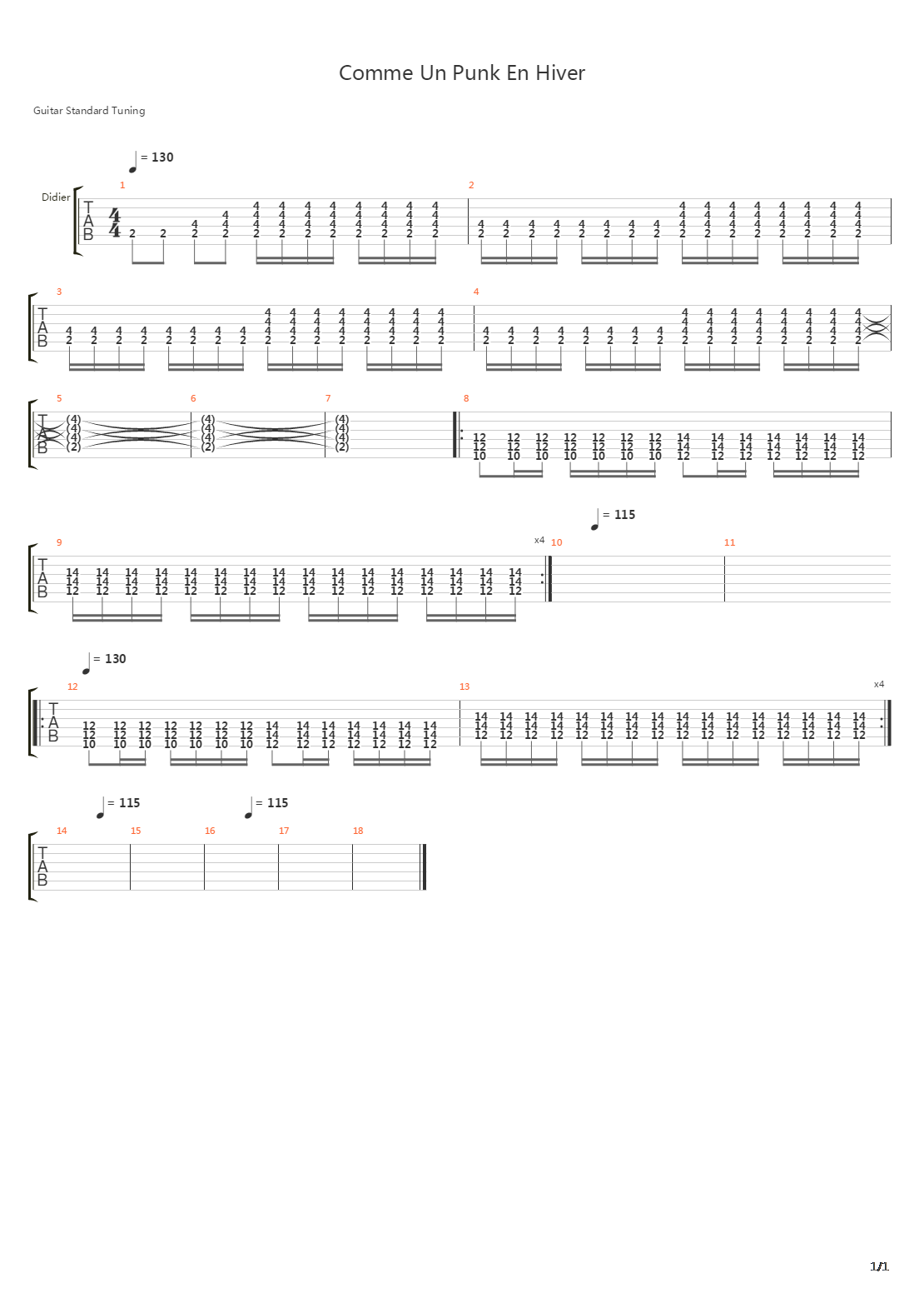 Comme Un Punk En Hiver吉他谱