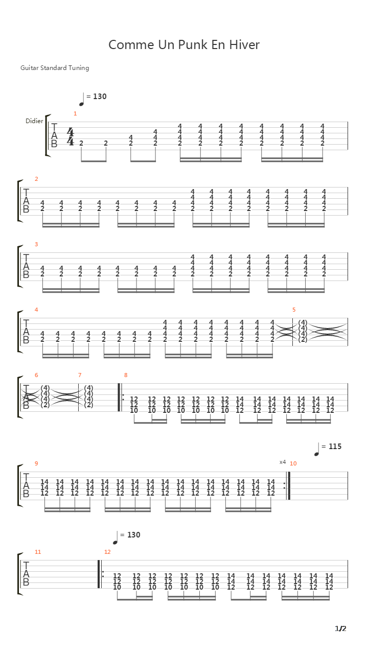 Comme Un Punk En Hiver吉他谱