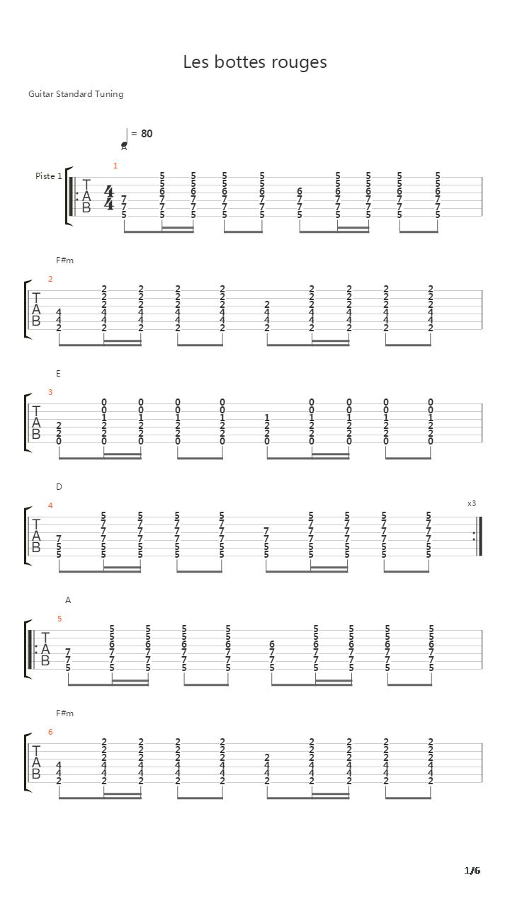 Les Bottes Rouges吉他谱