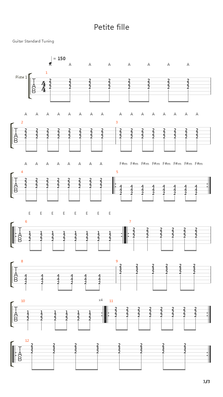 Petite Fille吉他谱