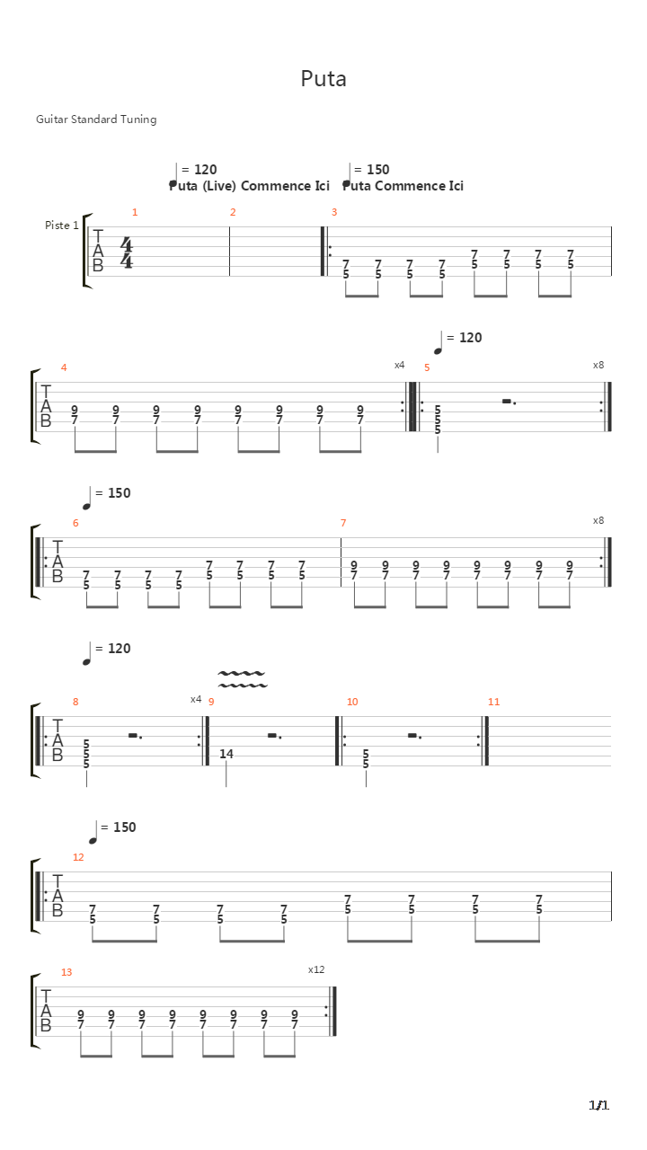 Puta吉他谱