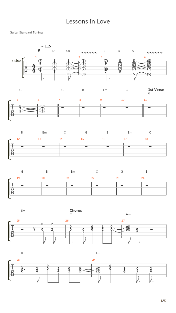 Lessons In Love吉他谱