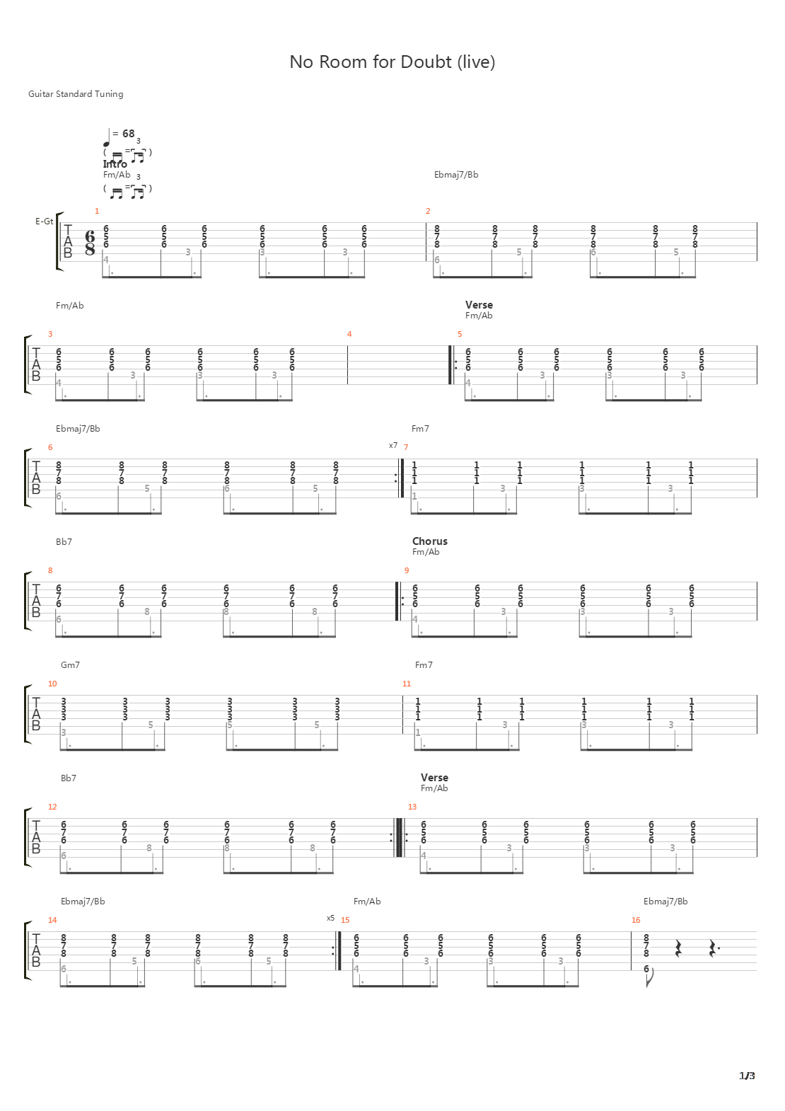 No Room For Doubt吉他谱
