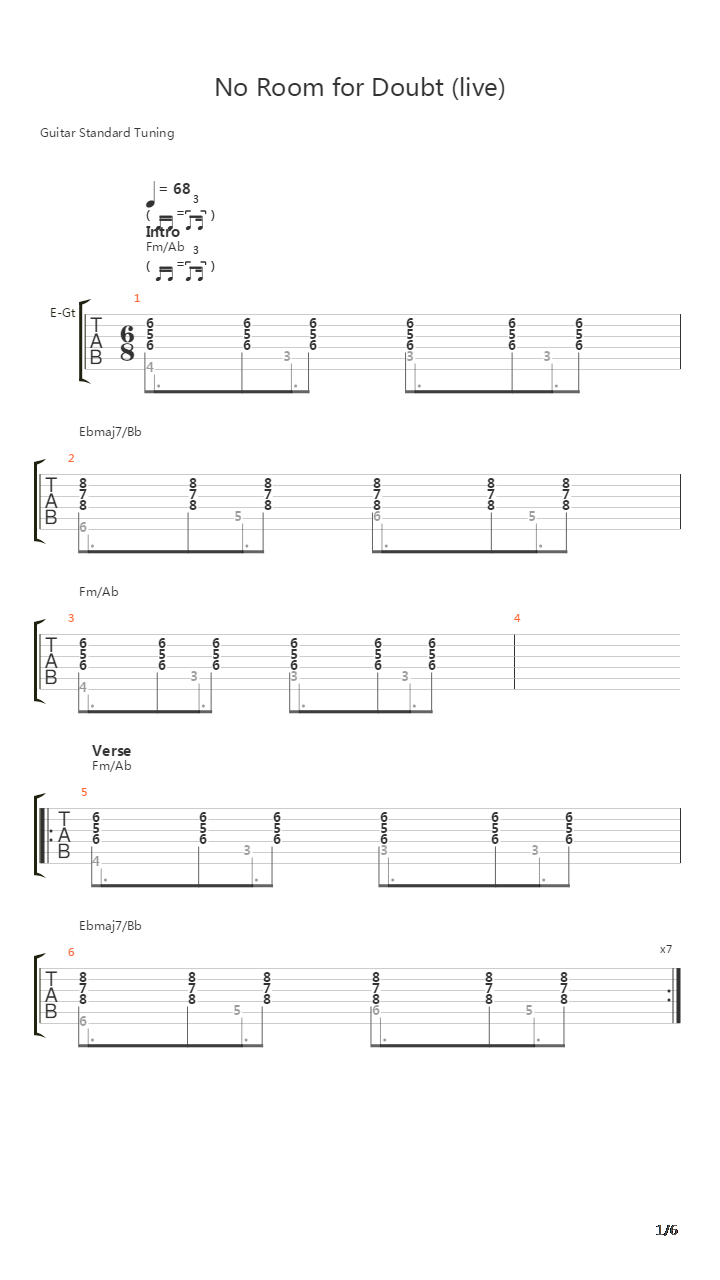 No Room For Doubt吉他谱