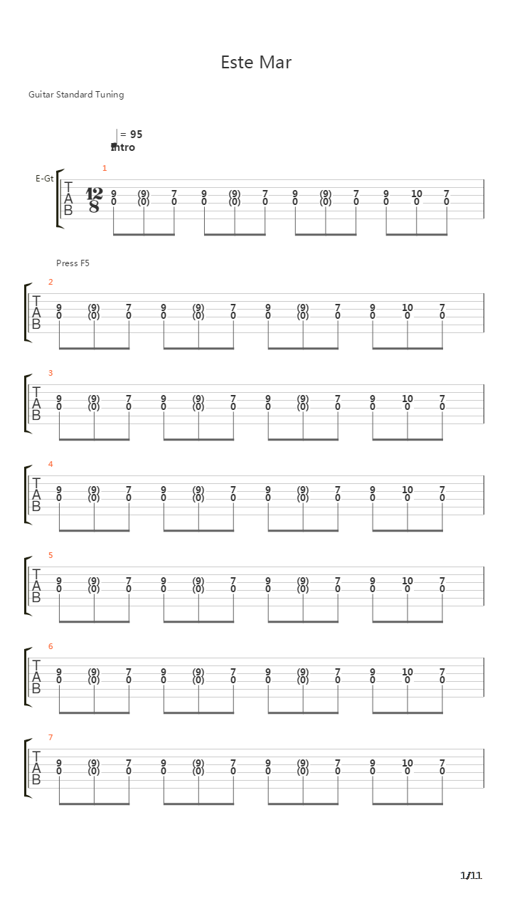 Este Mar吉他谱