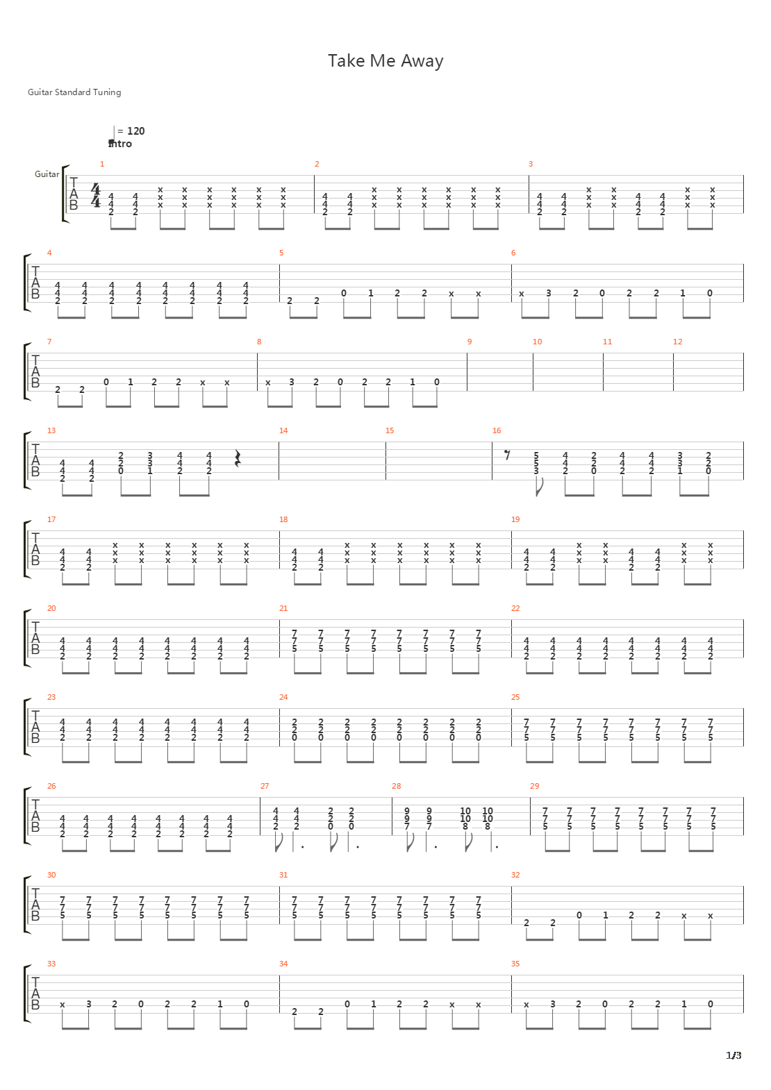 Take Me Away吉他谱