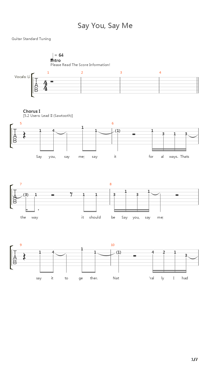 Say You Say Me吉他谱