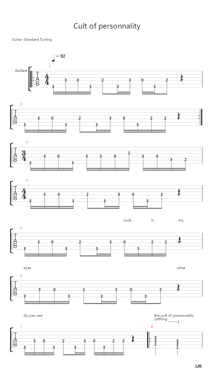 Cult Of Personality吉他谱