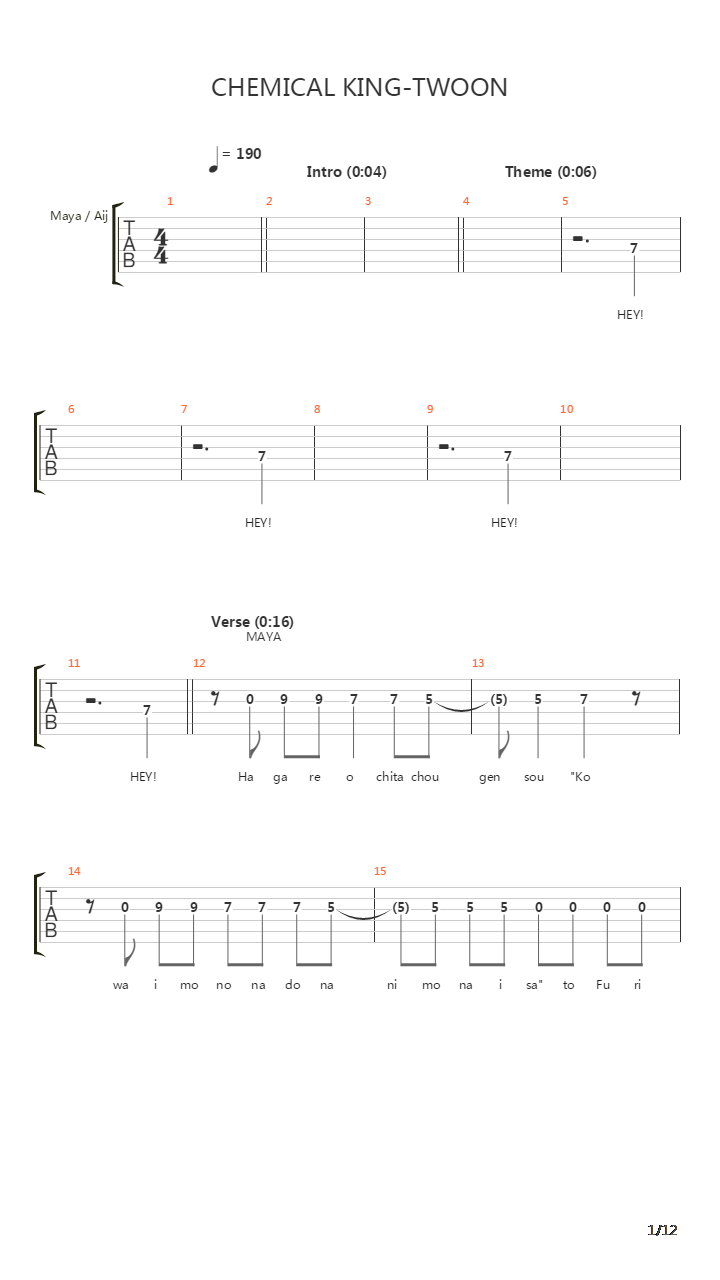 Chemical King-twoon吉他谱
