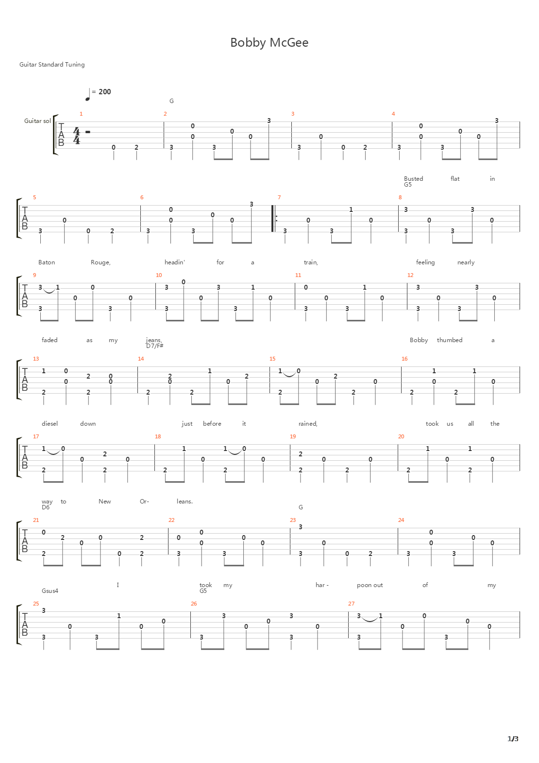 Bobby Mcgee吉他谱