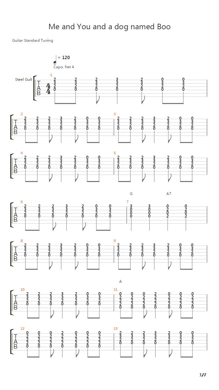 Me And You And A Dog Named Boo吉他谱