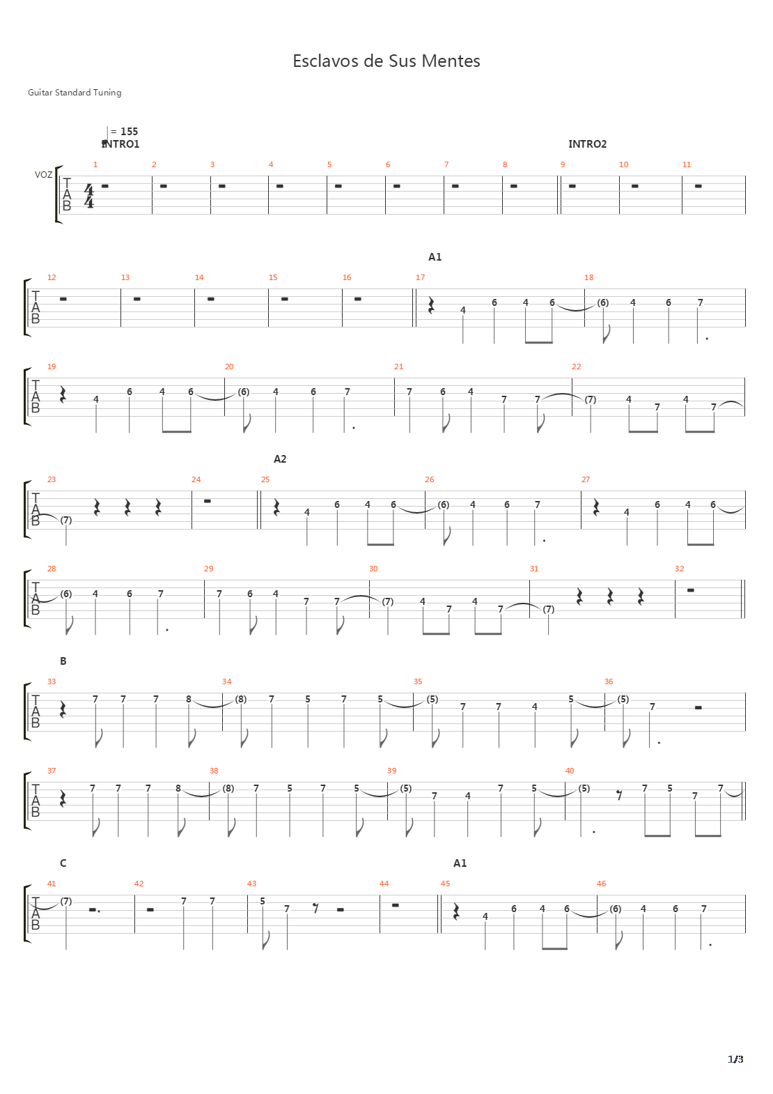 Esclavos De Sus Mentes吉他谱