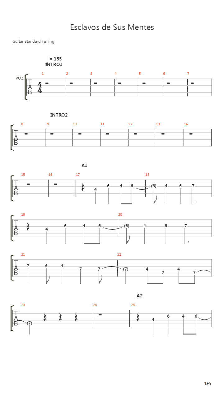 Esclavos De Sus Mentes吉他谱