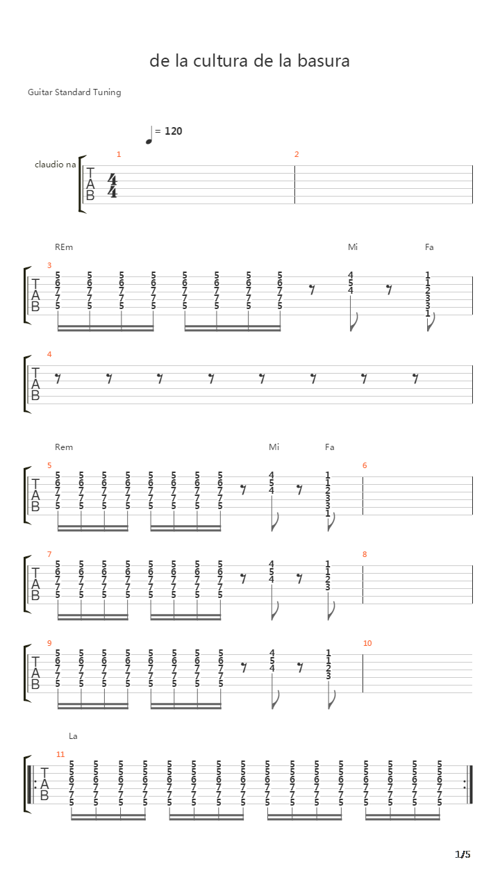 De La Cultura De La Basura吉他谱