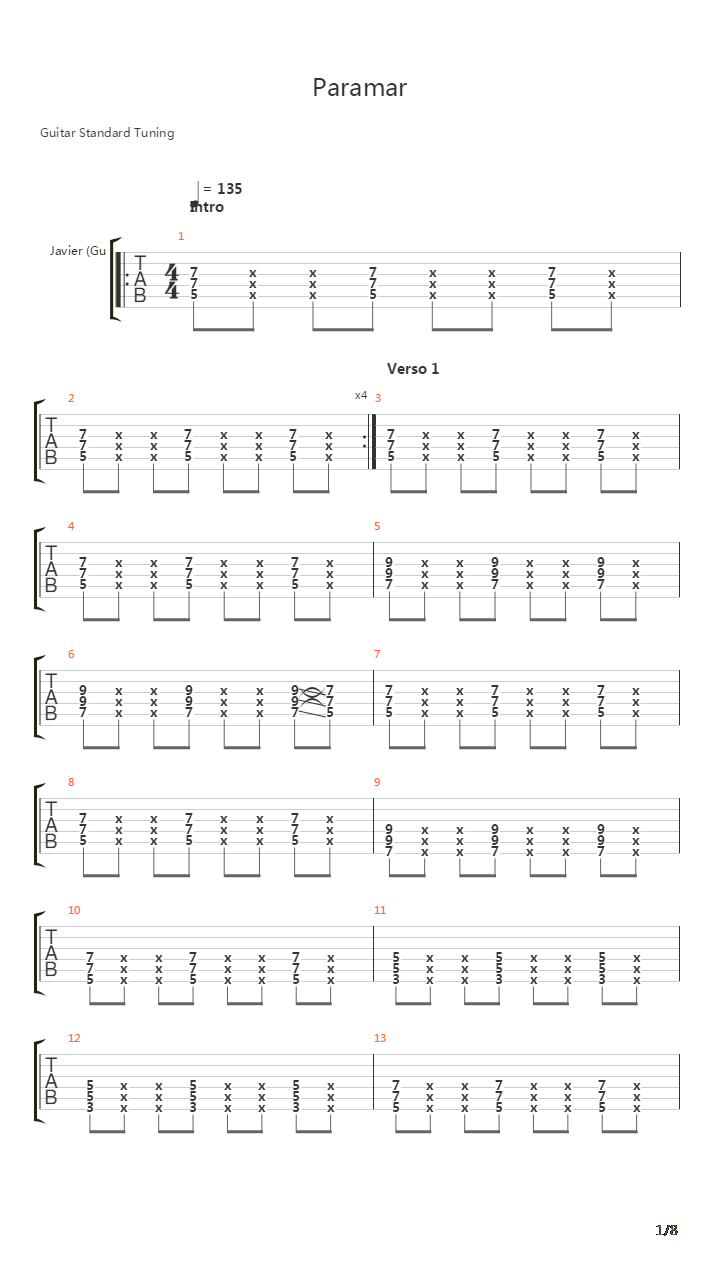 Paramar吉他谱