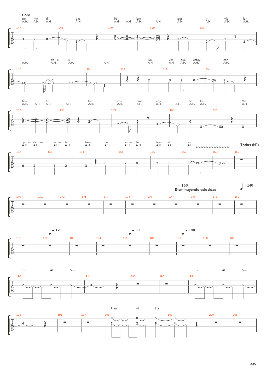 Tren Al Sur吉他谱