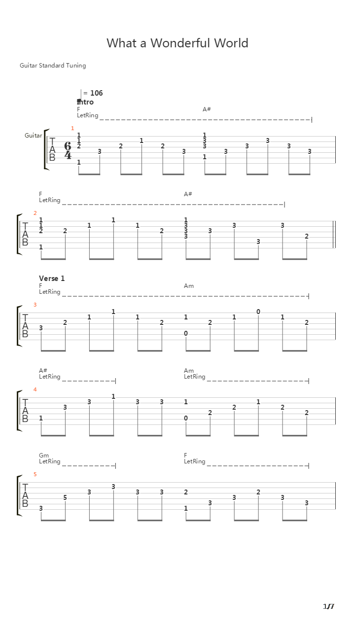 What A Wonderful World吉他谱