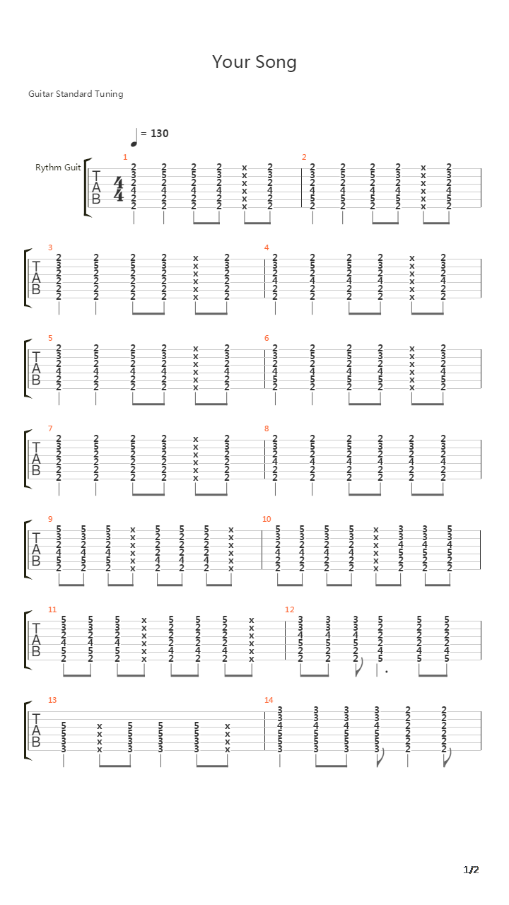 Your Song吉他谱