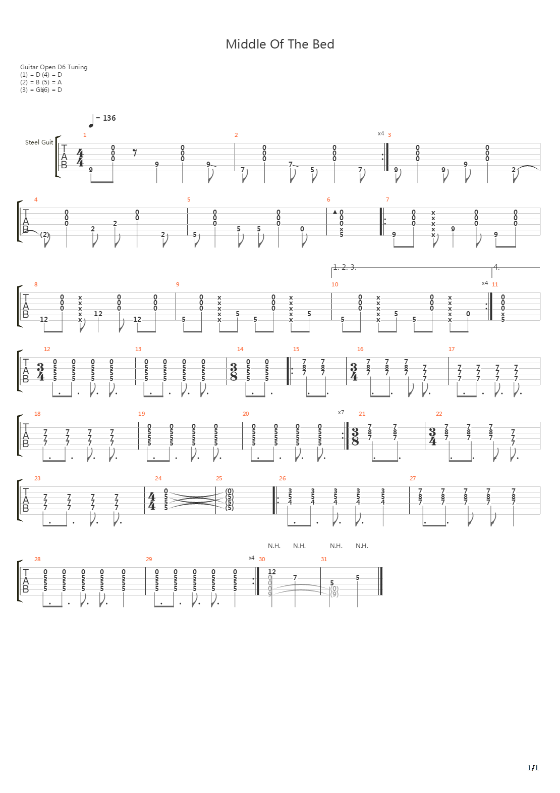 Middle Of The Bed吉他谱