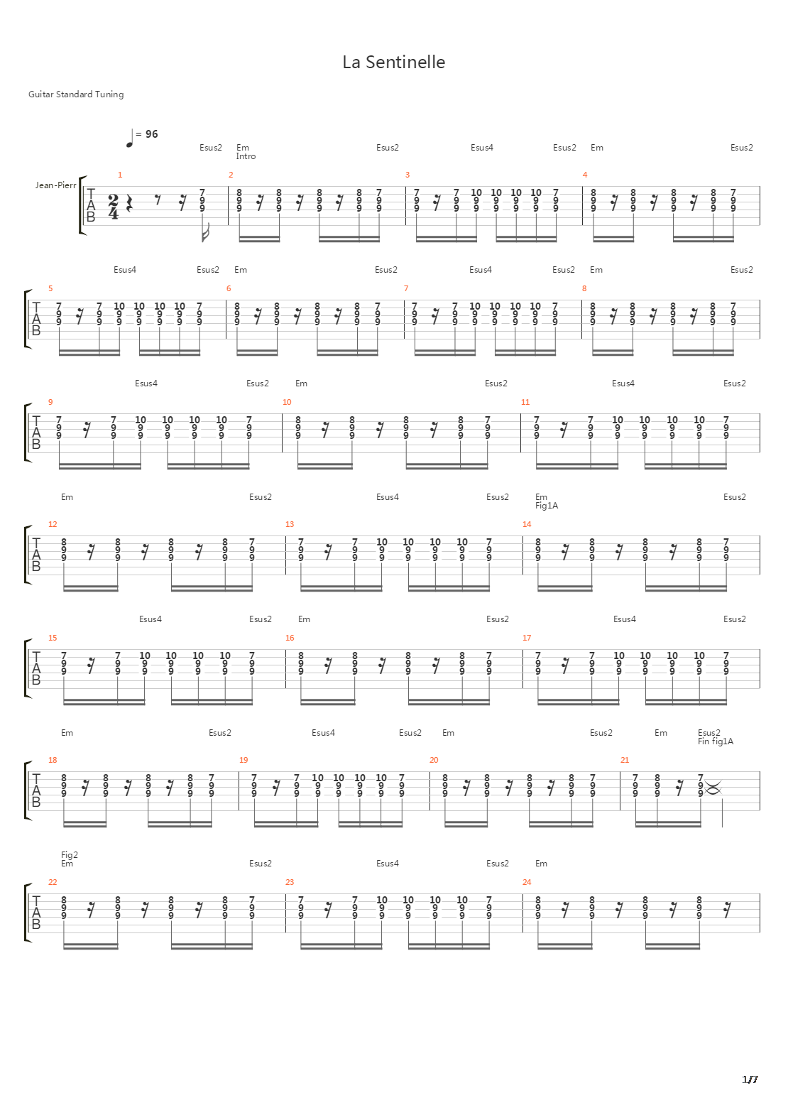 La Sentinelle吉他谱