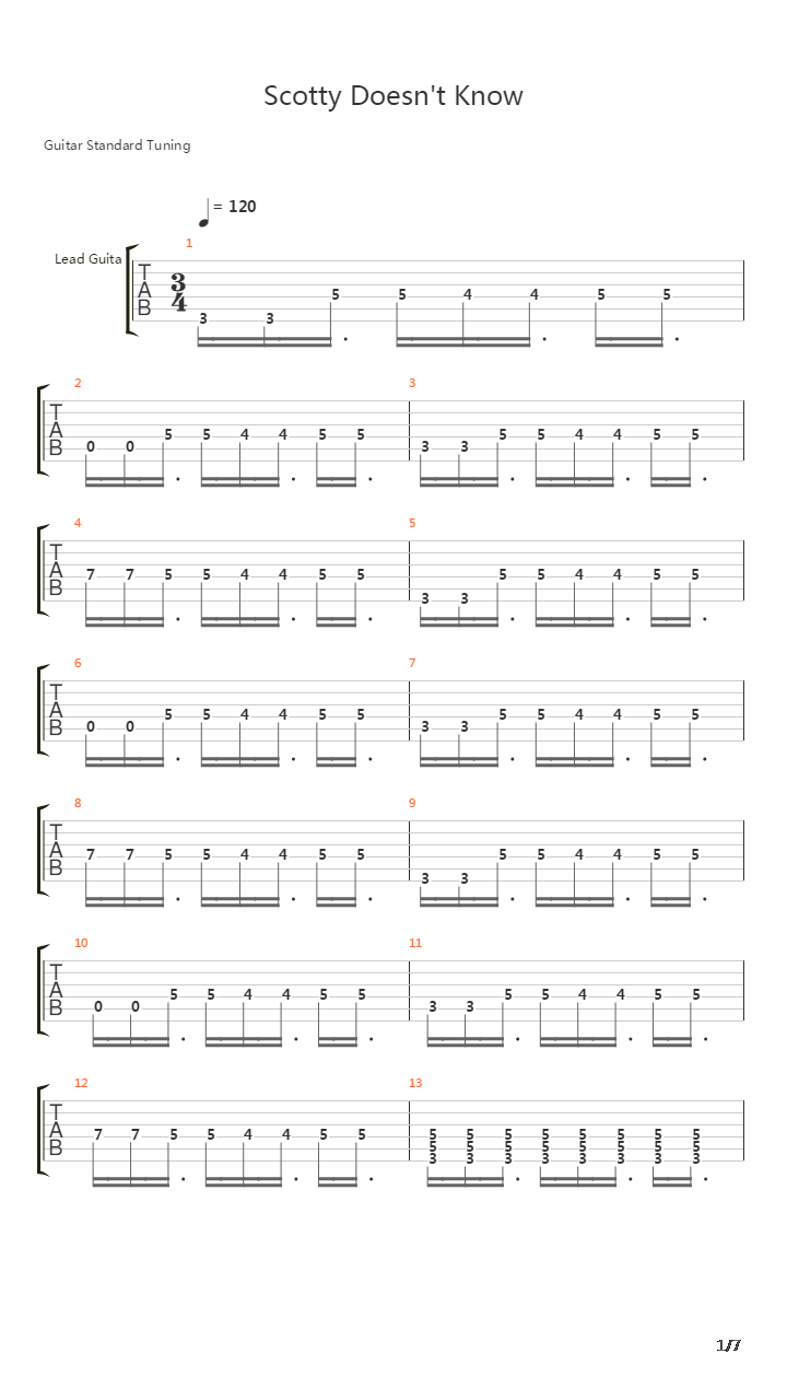 Scotty Doesnt Know吉他谱