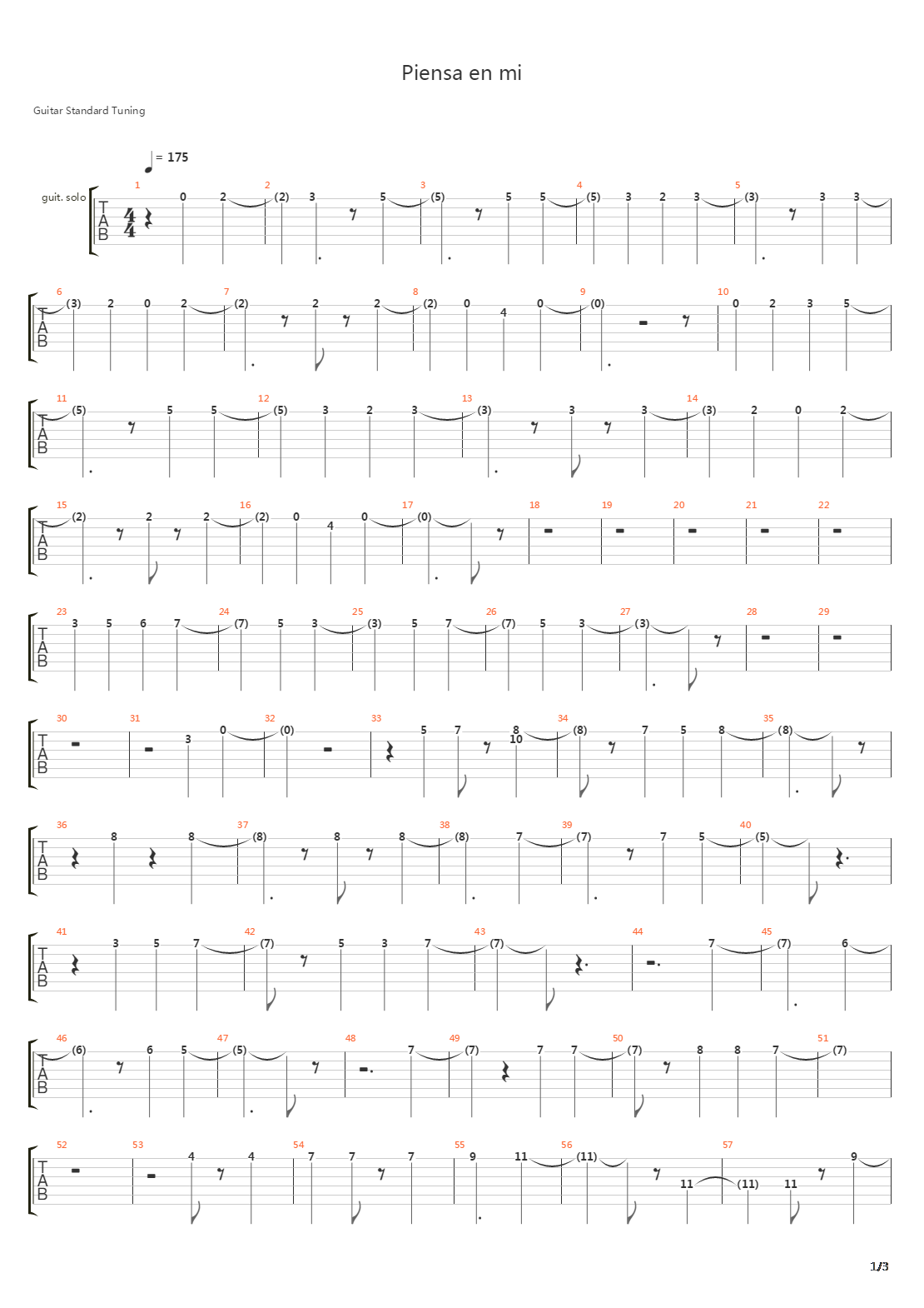 Piensa En Mi吉他谱