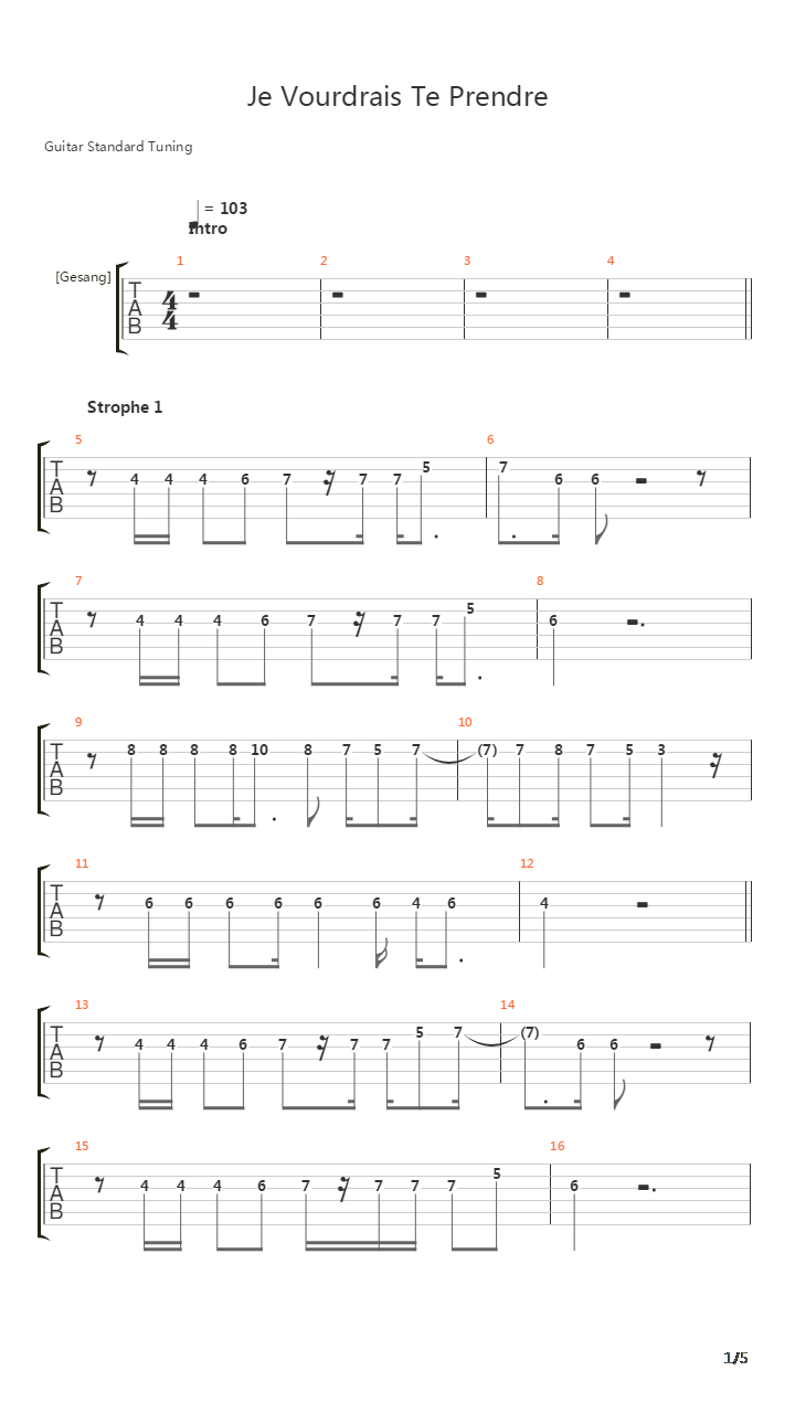 Je Voudrais Te Prendre吉他谱