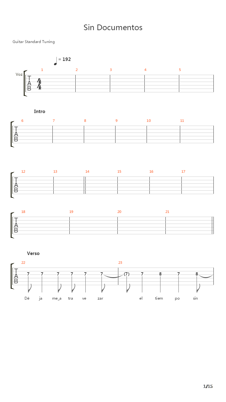 Sin Documentos吉他谱
