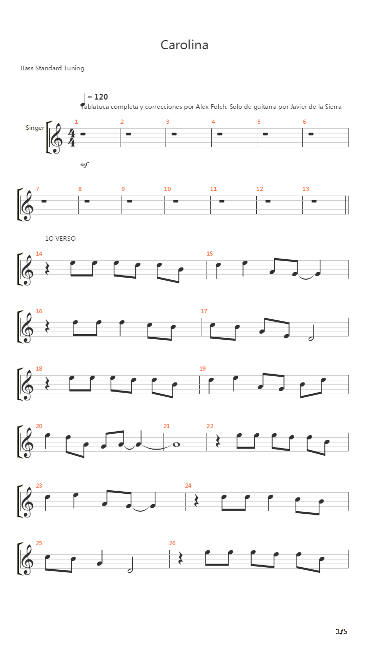 Carolina吉他谱