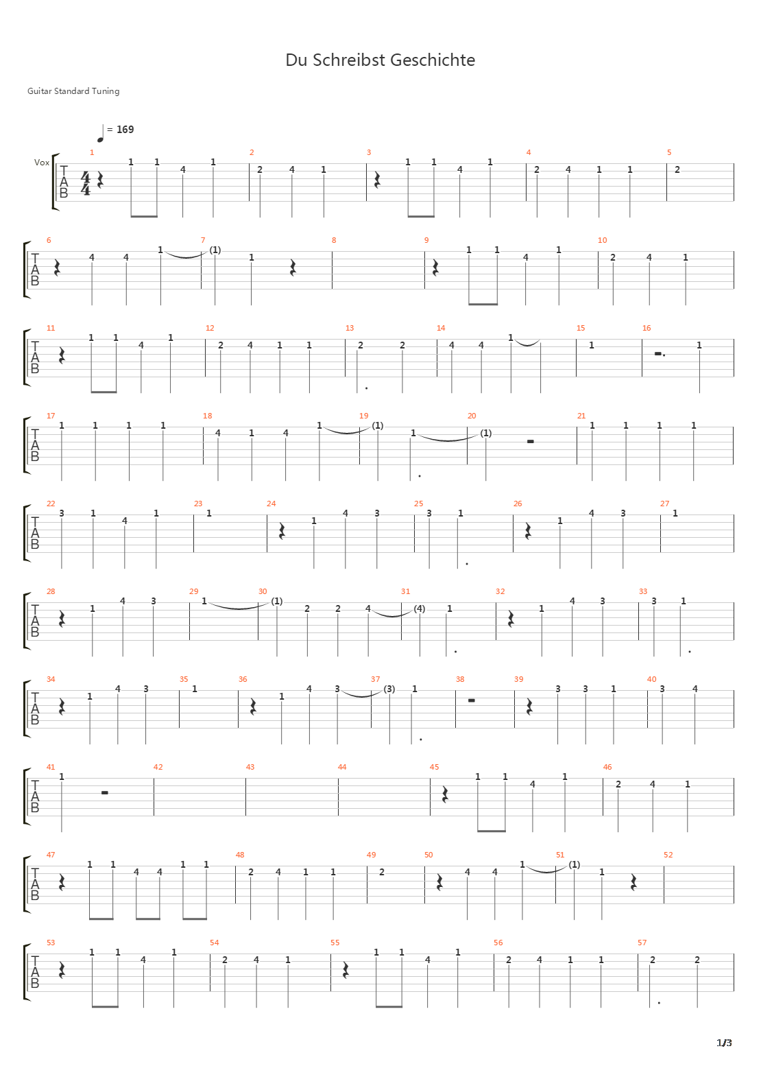 Du Schreibst Geschichte吉他谱