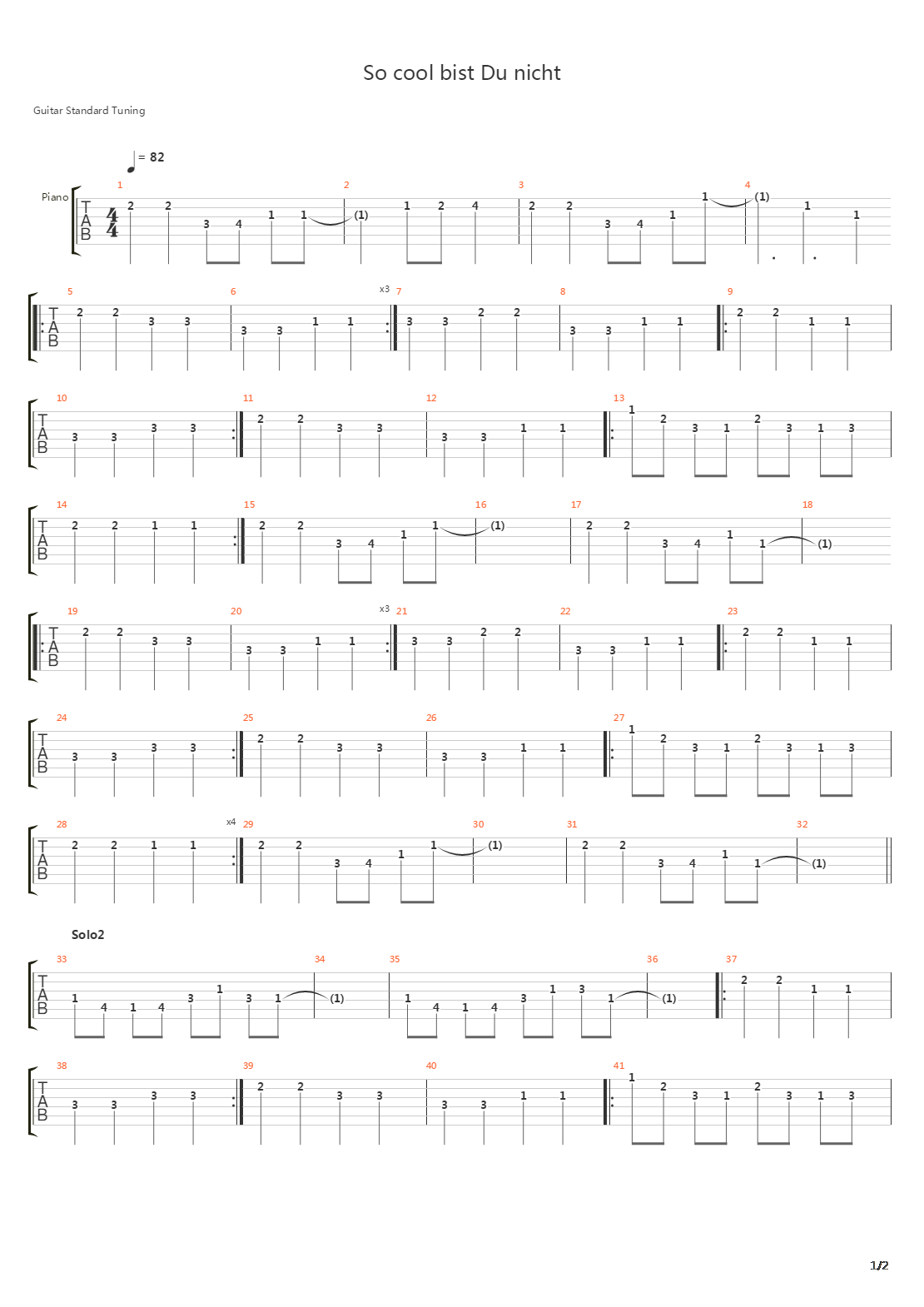 So Cool Bist Du Nicht吉他谱