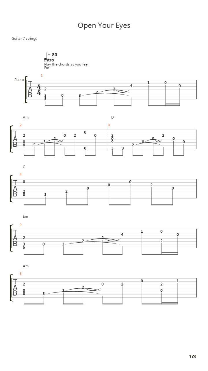 Open Your Eyes吉他谱