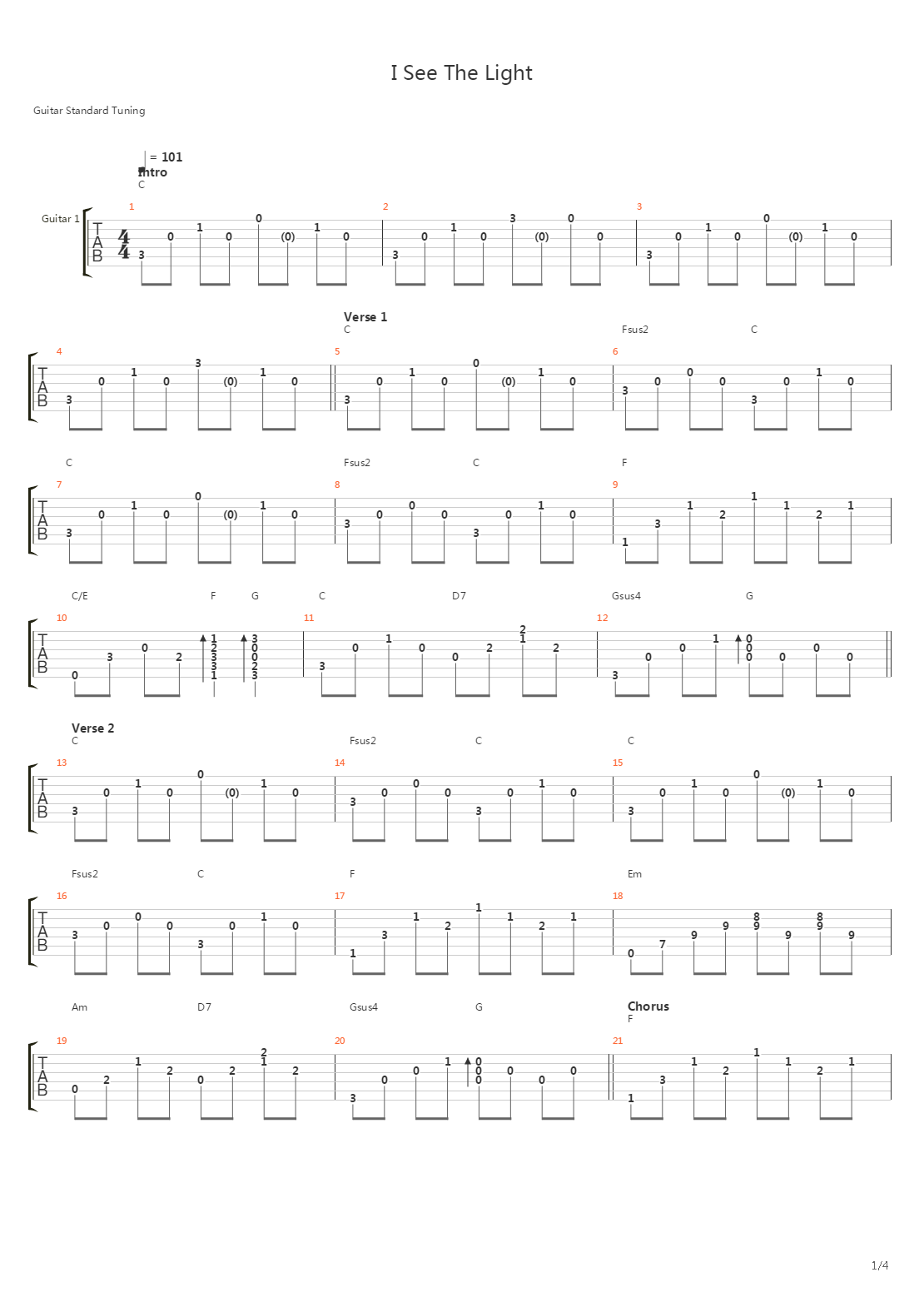 I See The Light吉他谱