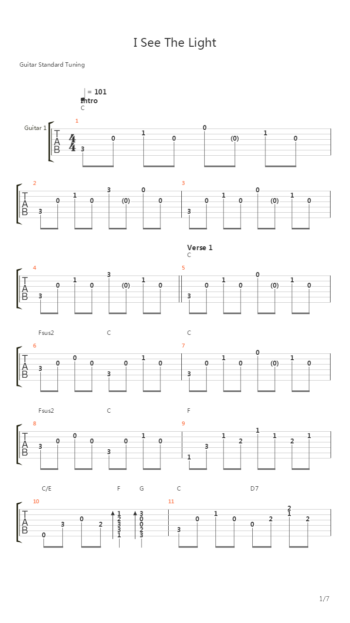 I See The Light吉他谱