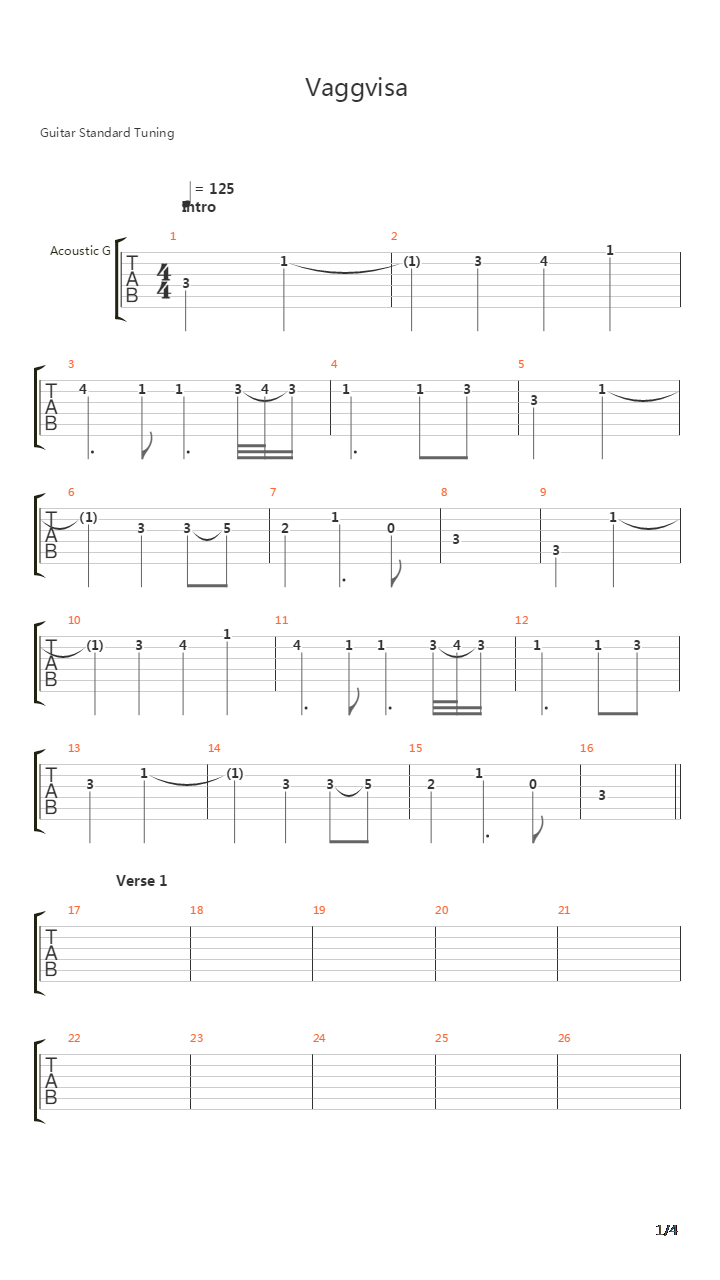 Vaggvisa吉他谱