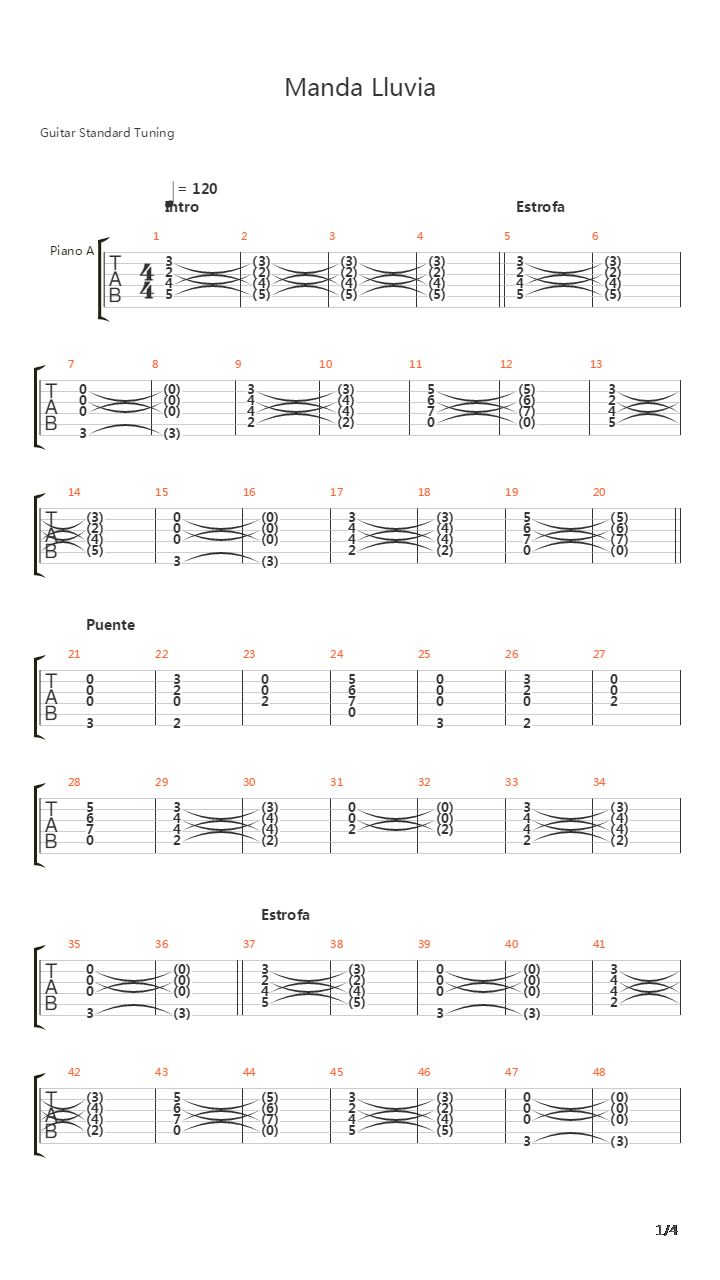 Manda Lluvia吉他谱