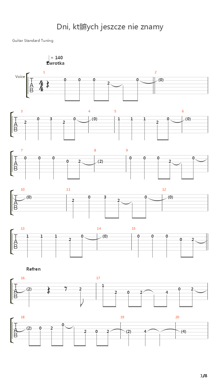 Dni Ktorych Jeszcze Nie Znamy吉他谱