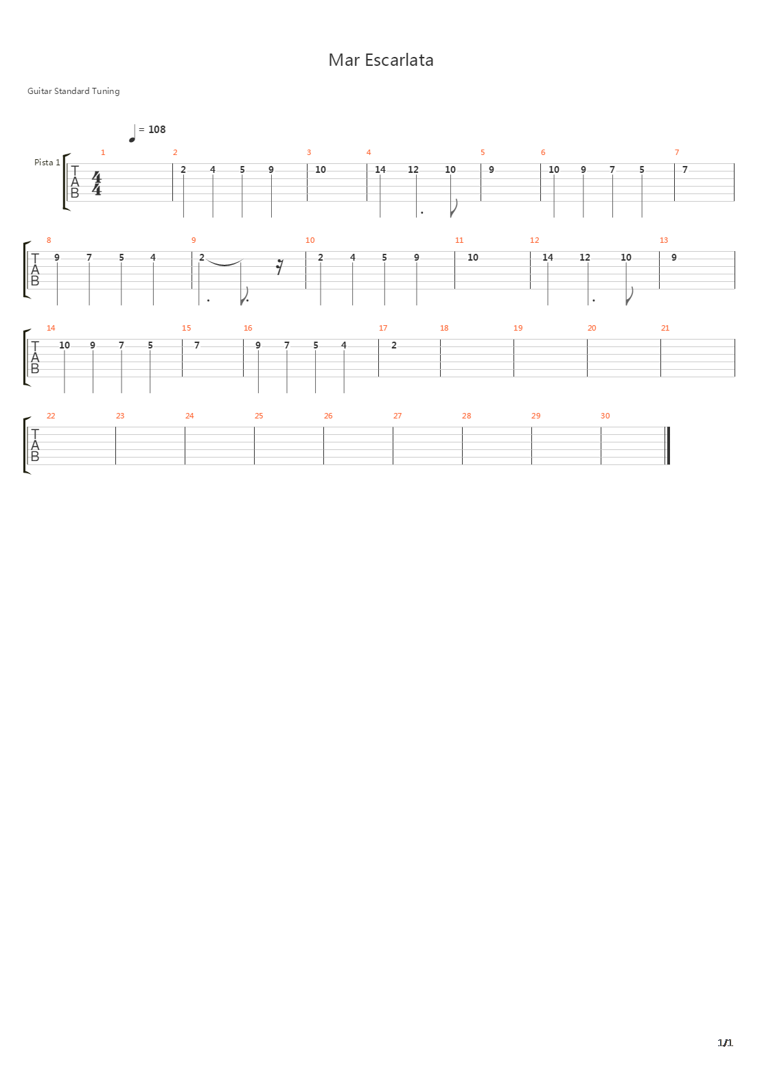 Mar Escarlata吉他谱