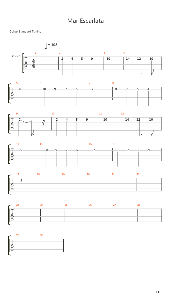 Mar Escarlata吉他谱